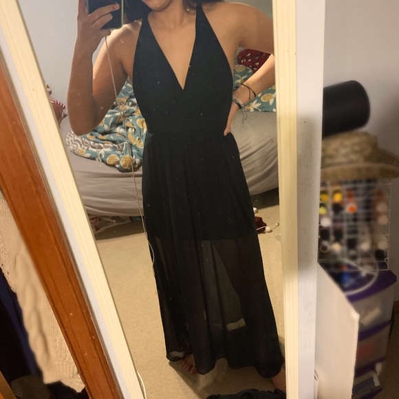Lulus Dresses & Skirts - Black Sheer Vneck spaghetti strap maxi dress sheer see through tank top deep v